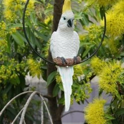 MALMAR 34cm Cockatoo Parrot Australian Native Bird On Hanging Swing Ring Parrot Outdoor Home & Garden