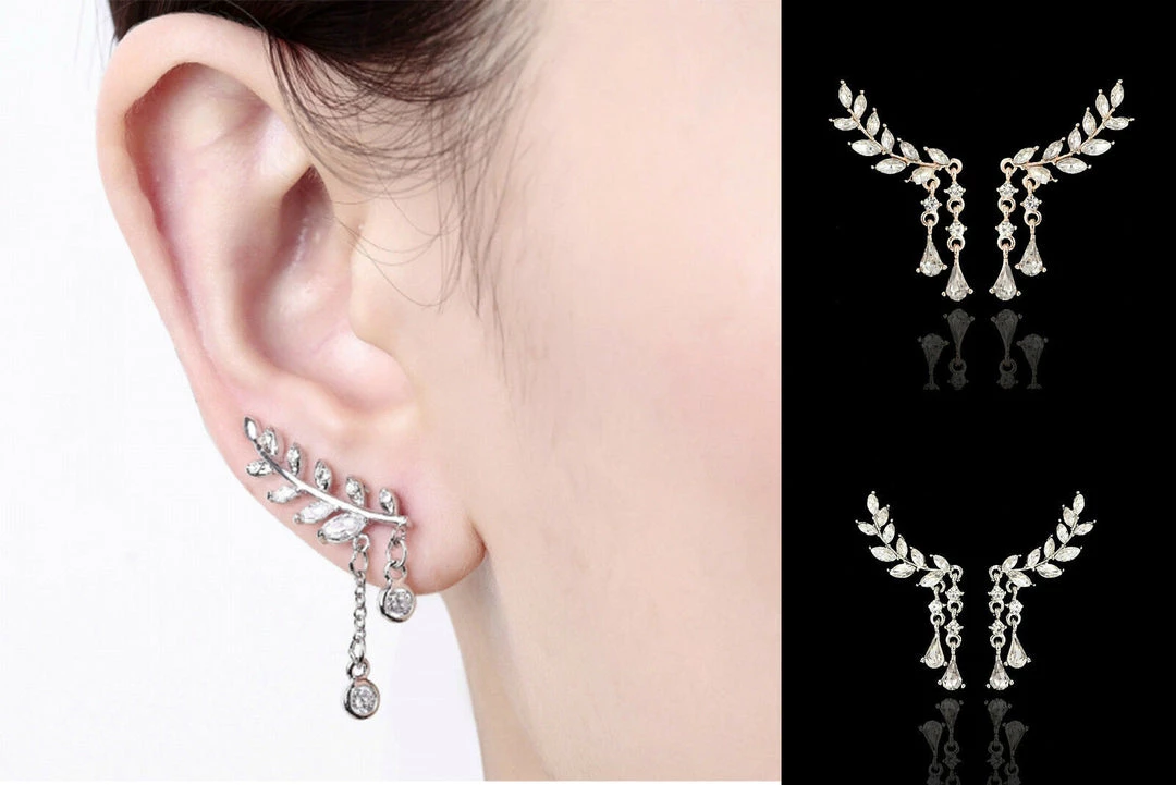 Unbranded Fashion Women Gold Silver Leaves Tassel Ear Stud Crystal Zircon Earrings Jewell Fashion Jewelry 1 Unbranded Fashion Women Gold Silver Leaves Tassel Ear Stud Crystal Zircon Earrings Jewell Fashion Jewelry