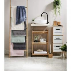 Kmart Bamboo Trolley Cart 3 Shelf Tier Linen Rack Storage Bathroom Shelves With Wheels