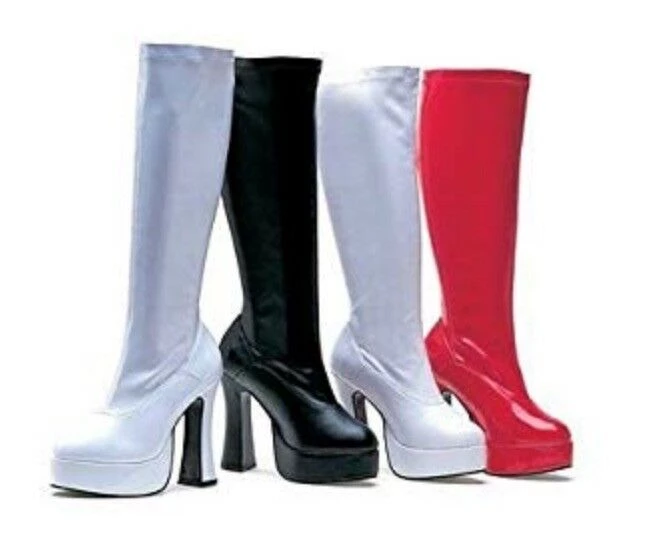 Morris Costumes Costume Accessories ChaCha Platform Zip Up Knee High Boots 60s Costume Shoes | Black Red White 1 Morris Costumes Costume Accessories ChaCha Platform Zip Up Knee High Boots 60s Costume Shoes | Black Red White