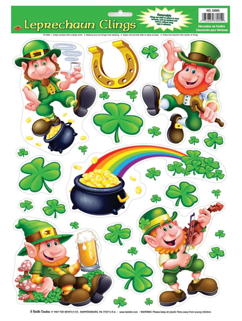 Morris Costumes Party Supplies St Patricks Day Irish Leprechaun Shamrock Window Clings Wall Decorations 1 Morris Costumes Party Supplies St Patricks Day Irish Leprechaun Shamrock Window Clings Wall Decorations