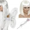 Smiffys White And Silver Angel Glitter Wings Wig And Wand Ladies Costume Accessory