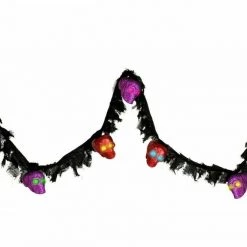 Tomfoolery Garland Hanging Light Up Skulls Red & Purple Glitter 220cm Halloween Decoration