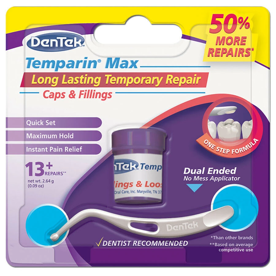 DenTek Temparin Max Dental Repair Kit Lost Filling & Loose Cap Crown Repair 13+ 1 DenTek Temparin Max Dental Repair Kit Lost Filling & Loose Cap Crown Repair 13+