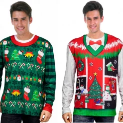JD Party Christmas Adult Costumes Christmas Ugly Sweater Red Green Mens Costume Kit