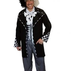 Sweidas Dark Mad Hatter Mens Costume Alice In Wonderland Tea Party Black White 4 Piece