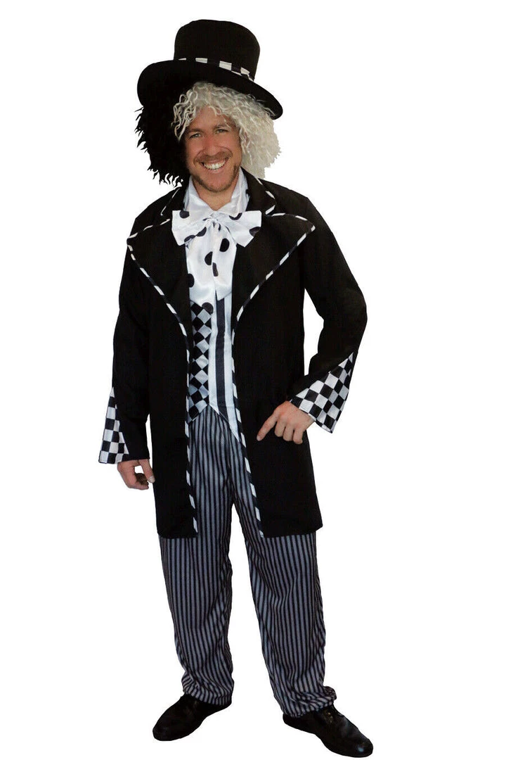 Sweidas Dark Mad Hatter Mens Costume Alice In Wonderland Tea Party Black White 4 Piece 1 Sweidas Dark Mad Hatter Mens Costume Alice In Wonderland Tea Party Black White 4 Piece