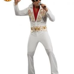Rubies/Smiffys/Dr.Toms Costumes 70s American Eagle Elvis Presley Black Gold White Suit Mens Costume