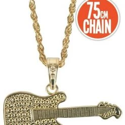 Tomfoolery 1940 1950 75cm Gold Chain Guitar Necklace Costume Accessory
