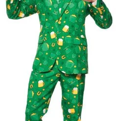Morris Mens Green St. Patrick's Day Stylish Irish Shamrock Icons Suit