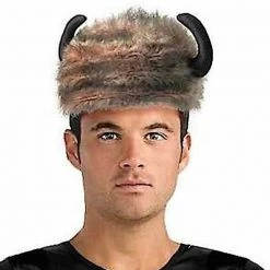 Sweidas Water Buffalo Faux Fur Hat Brown & Black Horns Deluxe Costume Hat