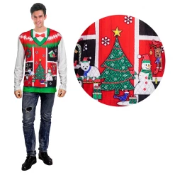 JD Party Christmas Adult Costumes Christmas Ugly Sweater Red Green Mens Costume Kit
