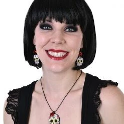 Tomfoolery Day Of The Dead Earrings And Necklace Set Halloween Costume Accessory