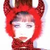 Spooky Hollow Red Sequin DevilHorns On Headband Bow Tie & Tail Ladies Halloween Costume Kit