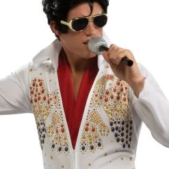 Rubies/Smiffys/Dr.Toms Costumes 70s American Eagle Elvis Presley Black Gold White Suit Mens Costume
