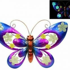 MAL 38CM METAL GLOW IN THE DARK BUTTERFLY WALL ART INDOORS OR OUTDOORS