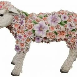 MAL Home & Garden 48cm Colourful Spring Lamb With Flowers Home Decor
