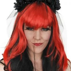 Tomfoolery Halloween Costumes Black Veil With Black Roses Halloween Ladies Costume Accessory