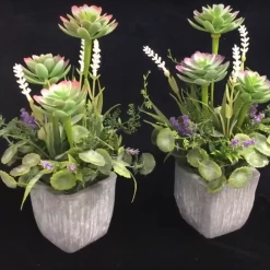 MAL 31cm Potted Artificial Coloured Flowers Foilage Flowering Plant Stone Plant Pot