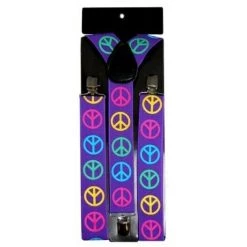 Sweidas 60's Hippie Peace Sign Purple Braces Suspenders Costume Accessory