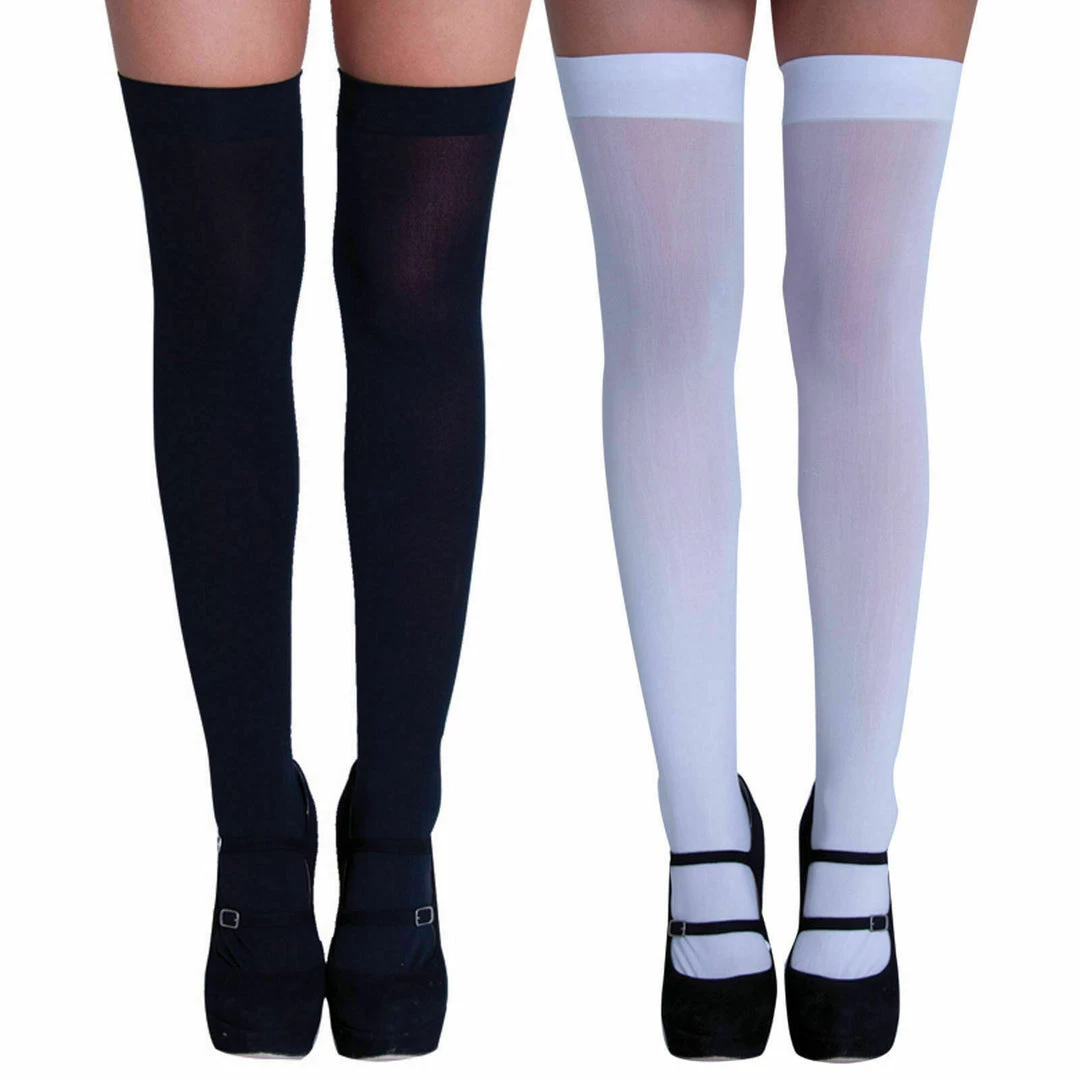 Leg Avenue White Or Black Opaque Thigh High Stockings Ladies School Girl Costume Accessories 1 Leg Avenue White Or Black Opaque Thigh High Stockings Ladies School Girl Costume Accessories