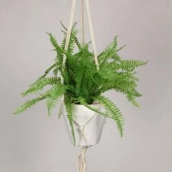 MAL Home & Garden Artificial Plants Hanging Fake Macrame Pots Fern Succulent Plant Green White Pot