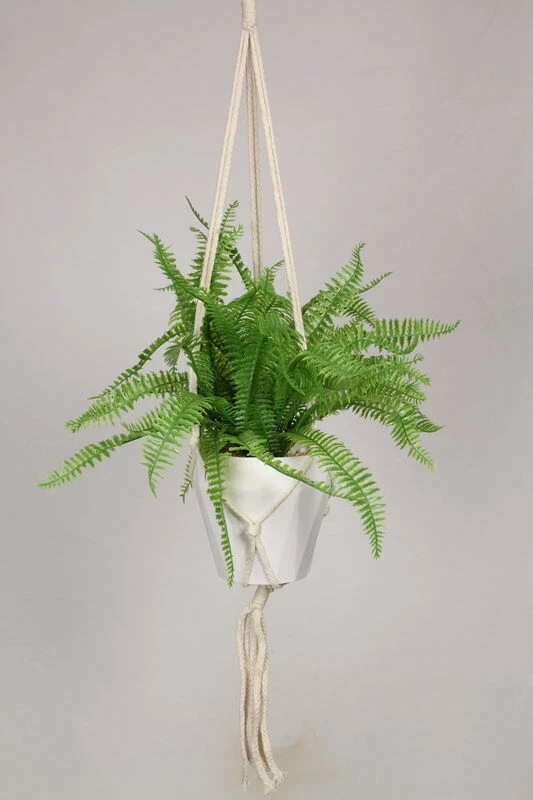 MAL Home & Garden Artificial Plants Hanging Fake Macrame Pots Fern Succulent Plant Green White Pot 2 MAL Home & Garden Artificial Plants Hanging Fake Macrame Pots Fern Succulent Plant Green White Pot