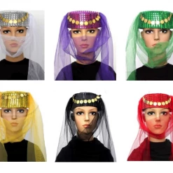 JD Party Princess Arabian Genie Hat With Veil Belly Dance Party Hat Costume Accessories