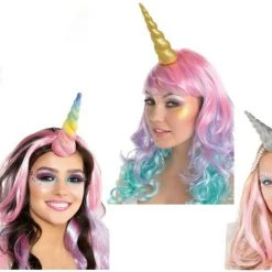 Balloon Agencies Unicorn Horn Gold Silver Rainbow Glittered Pastel Tail Costume Accessory Wigs