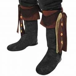 Balloon Agencies Costume Accessories Deluxe Leather Look Pirate Boot Tops With Beaded Skull Accents Mens Costume