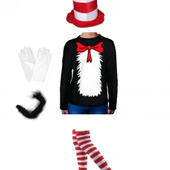 JD Party Dr Seuss Cat In The Hat Costume Top Hat Tutu Sparkle Socks Bow Tie Top Book Week Costumes