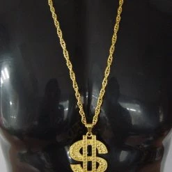 Aussie Toys Bling $ Dollar Sign Pimp Gangster Hip Hop Chunky Metal Necklace Silver Or Gold Costume Accessories