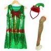 Unbranded Santa's Little Helper Christmas Elf Sequin Dress Ladies Costume Christmas Adult Costumes