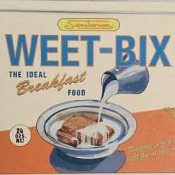 AUSSIE IMPORTS Sanitaruim Weet Bix Box Metal Tin 1960s Vintage Retro Container