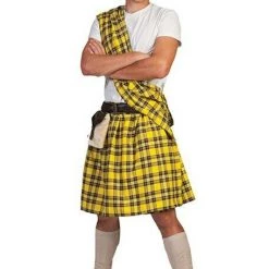 Morris Highlander Plaid Kilt Scottish Men's Adult Costume Pom Pom Hat Fancy Dress