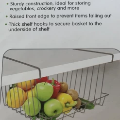 ALDI Hanging Under Shelf Basket Storage Rack For Kitchen Pantry Bathroom Cupboard GRY