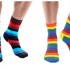 JD Party Mens Womens Crew Socks Rainbow Stripe Bright Coloured Socks 4 Pairs Or 1 Pair Costume Accessories