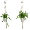 MAL Home & Garden Artificial Plants Hanging Fake Macrame Pots Fern Succulent Plant Green White Pot