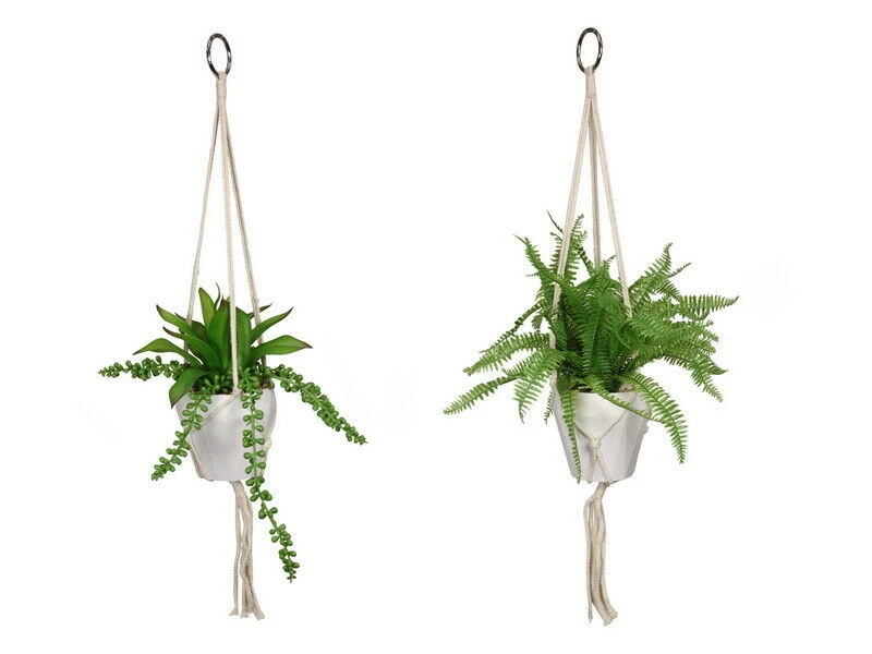 MAL Home & Garden Artificial Plants Hanging Fake Macrame Pots Fern Succulent Plant Green White Pot 1 MAL Home & Garden Artificial Plants Hanging Fake Macrame Pots Fern Succulent Plant Green White Pot