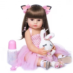 AliExpress Realistic Toddler Baby Doll Katarina With Dummy Baby Bottle & Toy 55cm Posable