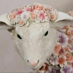MAL Home & Garden 48cm Colourful Spring Lamb With Flowers Home Decor