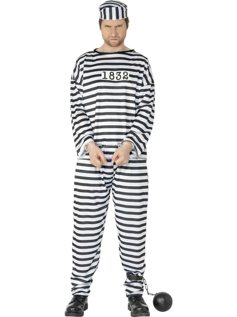 Smiffys Costumes Black And White Stripes Convict Men's Costume 1 Smiffys Costumes Black And White Stripes Convict Men's Costume