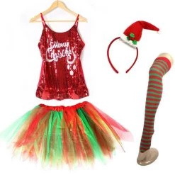 JD Party Candy Cane Tutu Christmas Ladies Costume Kit Christmas Dress Up Party