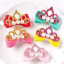 AliExpress Costume Accessories 2 X Pearl Glitter Tiara Hair Bow Hair Clips Baby Girl Toddler Hair Ribbon Bow