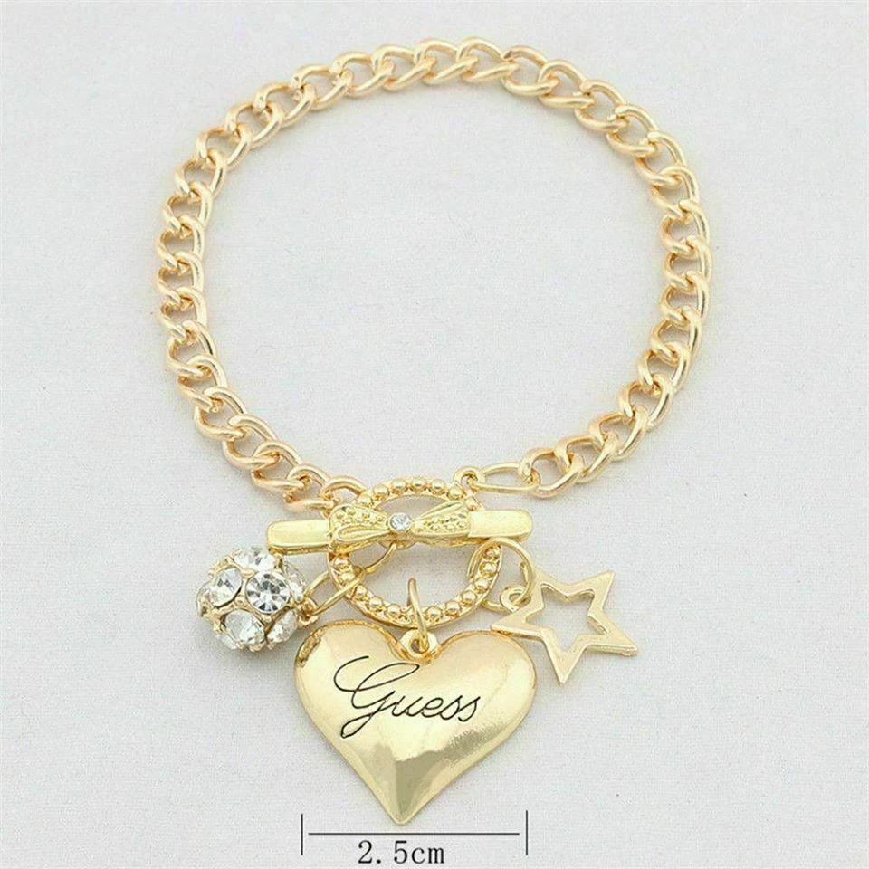 Unbranded GUESS Love Heart Crystal Star Charm Pendant Bracelet Bangle SILVER OR GOLD 5 Unbranded GUESS Love Heart Crystal Star Charm Pendant Bracelet Bangle SILVER OR GOLD