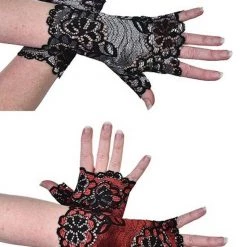 Tomfoolery 80s Madonna Gothic Ornate Lace Fingerless Ladies Gloves Costume Access