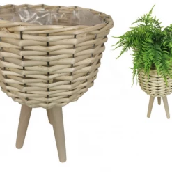 MAL Natural Wicker Plant Holder On Stand Indoor Outdoor Articificial Real Planter