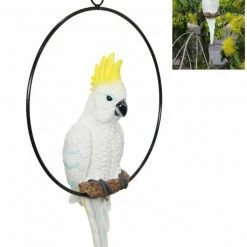 MALMAR 34cm Cockatoo Parrot Australian Native Bird On Hanging Swing Ring Parrot Outdoor Home & Garden