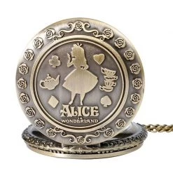 AliExpress Disney Alice In Wonderland Pocket Watch Chain Vintage Antique Quartz Necklace Costume Accessories