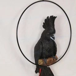 MALMAR Australian Native Black Cockatoo In Ring Native Bird Garden Hanging Ornament 34c
